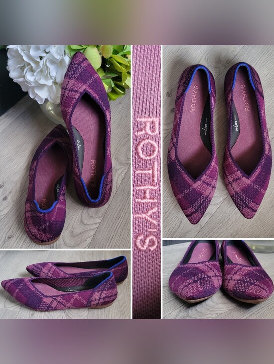 Rothy's Shoes - Rothy's The Point II Purple Plaid Flats, Women's US 8 EU 38